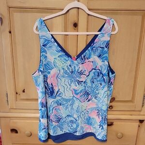 Lilly Pulitzer Blue and Pink Floral Tank Top